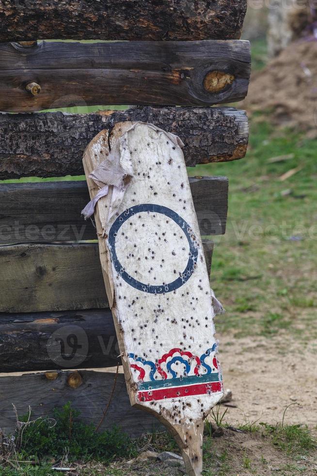 Wooden handmade arrow target in Paro, Western Bhutan, Asia photo
