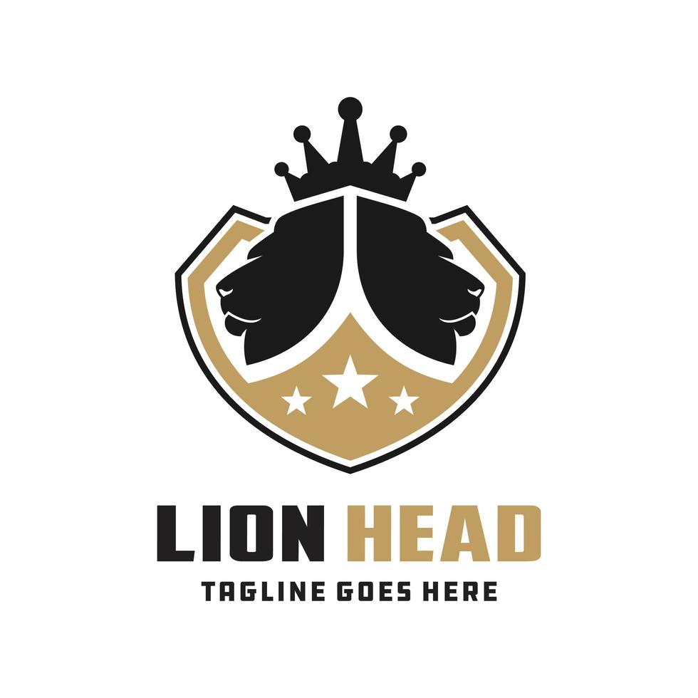 lion head shield logo design vector