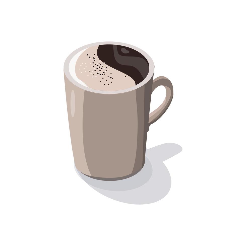 una taza de café caliente con leche. ilustración isométrica vectorial aislada sobre fondo blanco. elemento de diseño para el menú del café. vector