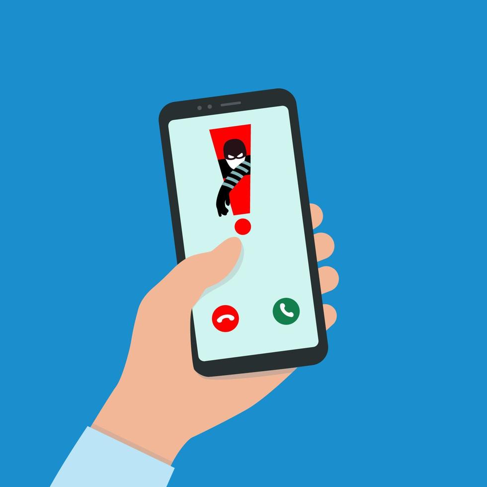 Spam Call to your Smartphone. The concept of spam data, insecure connection, online fraud and malware through fake calls, phishing, social engineering. Vector illustration