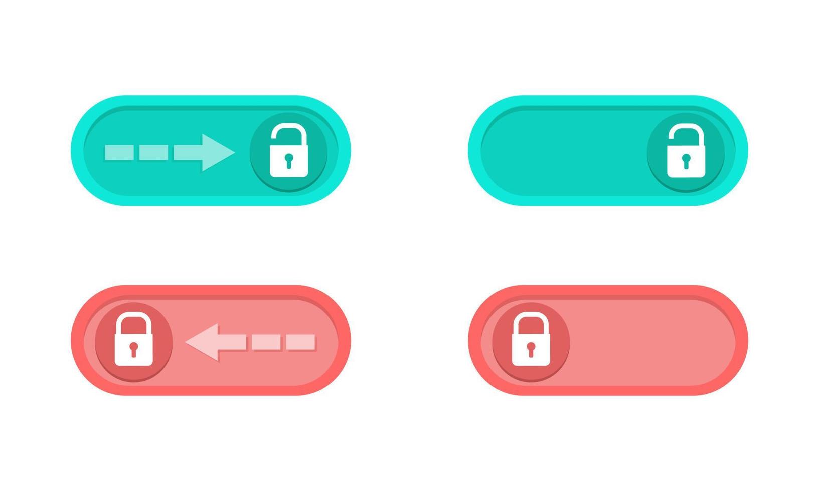 A set of buttons for locking and unlocking a smartphone. Red and green slider to unlock your phone. Vector illustration isolated on white background.