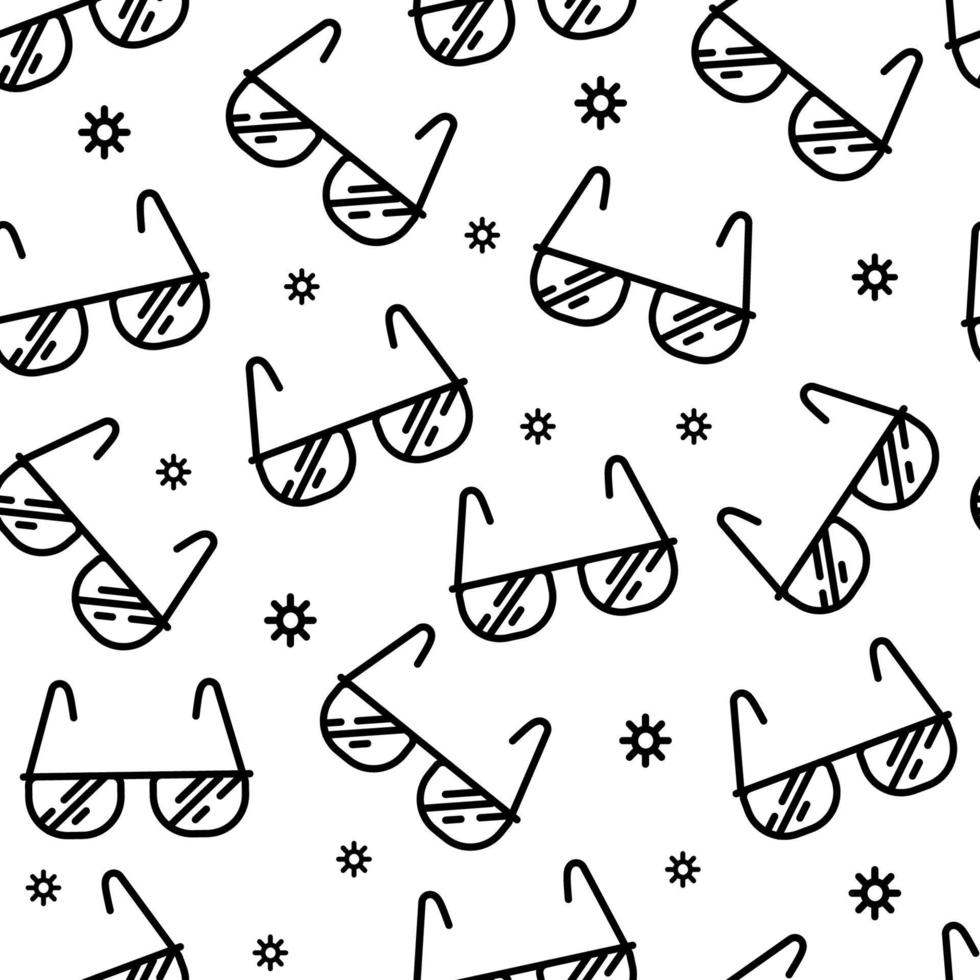 Sunglasses, eye glasses seamless vector pattern. Black outline on a white background. Simple fashion background.