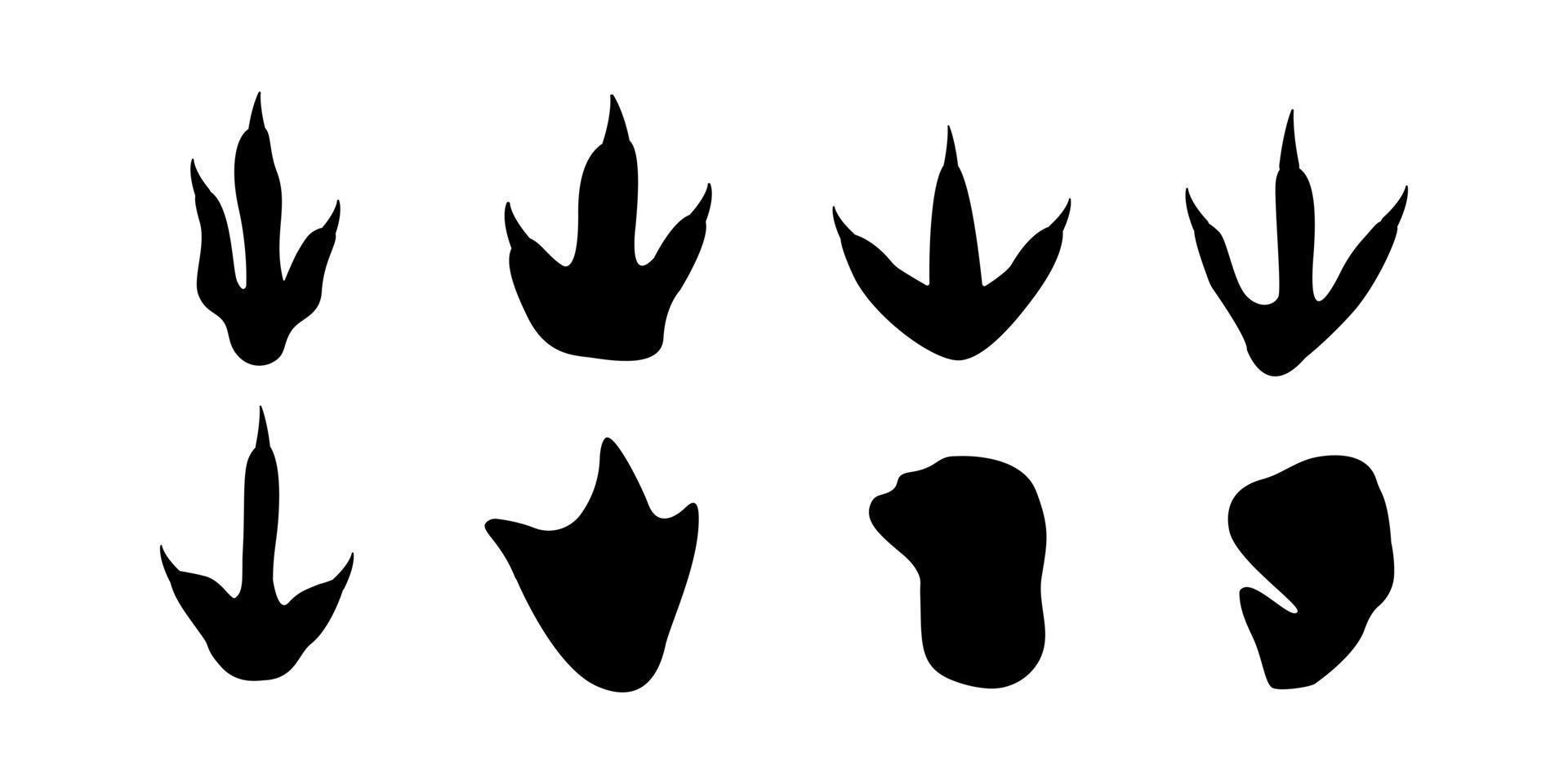 Dinosaur footprints set. Black silhouette. Dinosaur paw print. Vector