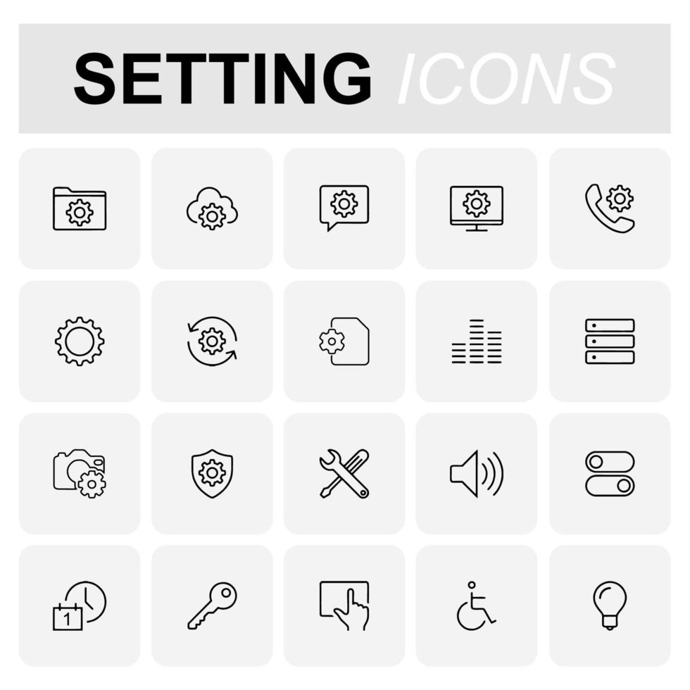 conjunto simple de iconos de línea vectorial relacionados con la configuración y la configuración. vector