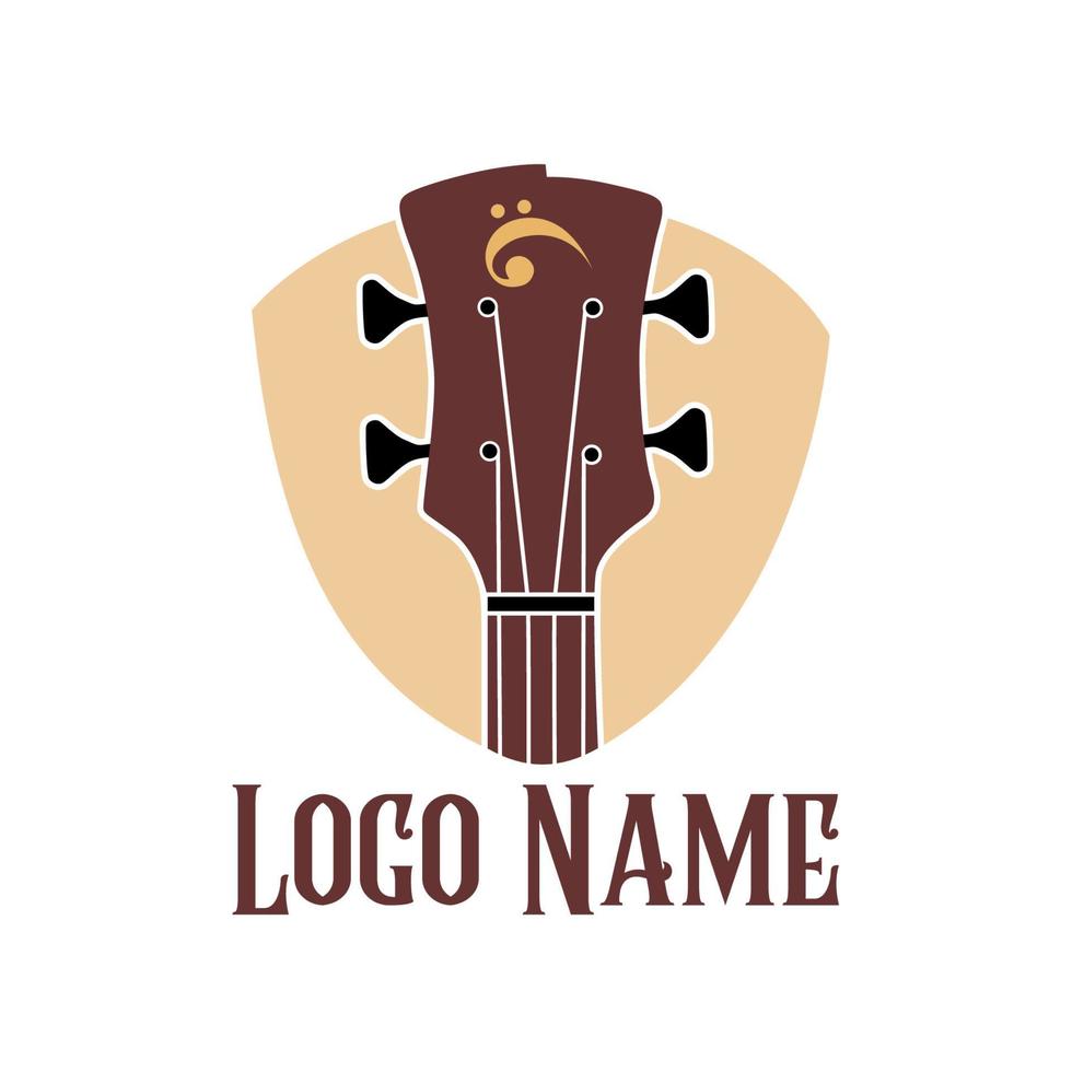 logotipo de la música de la casa de guitarra. cuello de guitarra bajo forma de púa aislada. mejor para tienda de música, blog de música, tienda de música vector