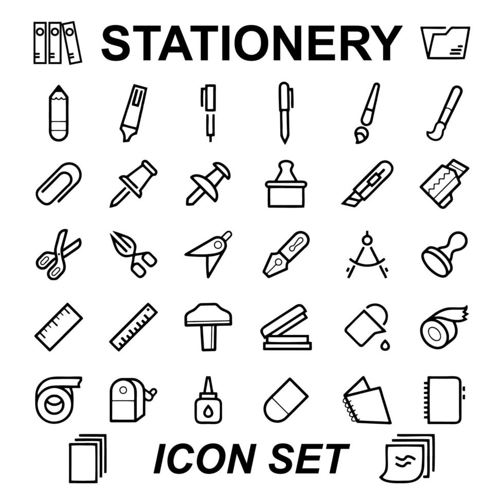 Outline web icon set of office stationery vector