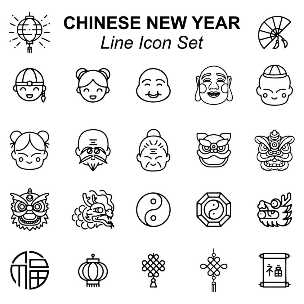 conjunto de iconos de esquema de año nuevo chino vector