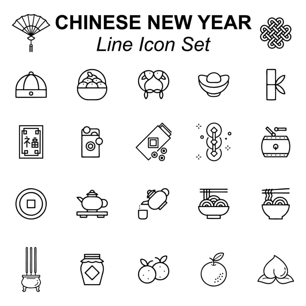 Chinese new year outline icon set vector