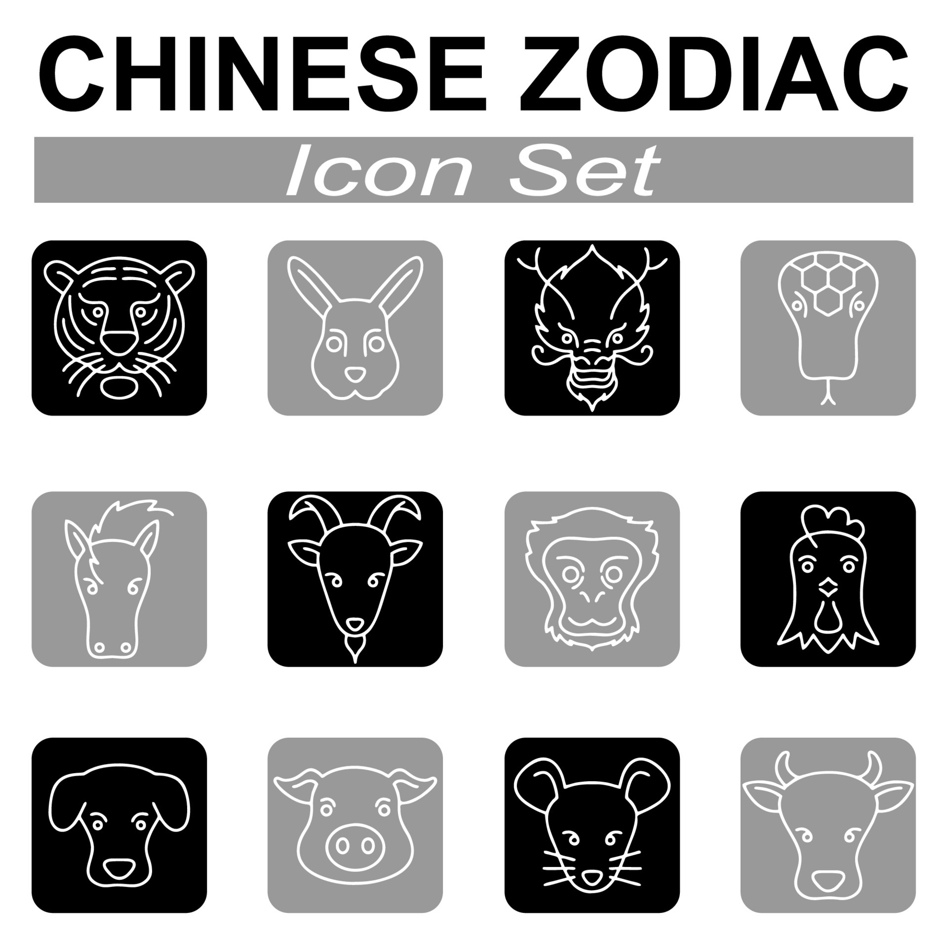 Set of Chinese zodiac signs. Vector illustration 5072972 Vector Art at  Vecteezy