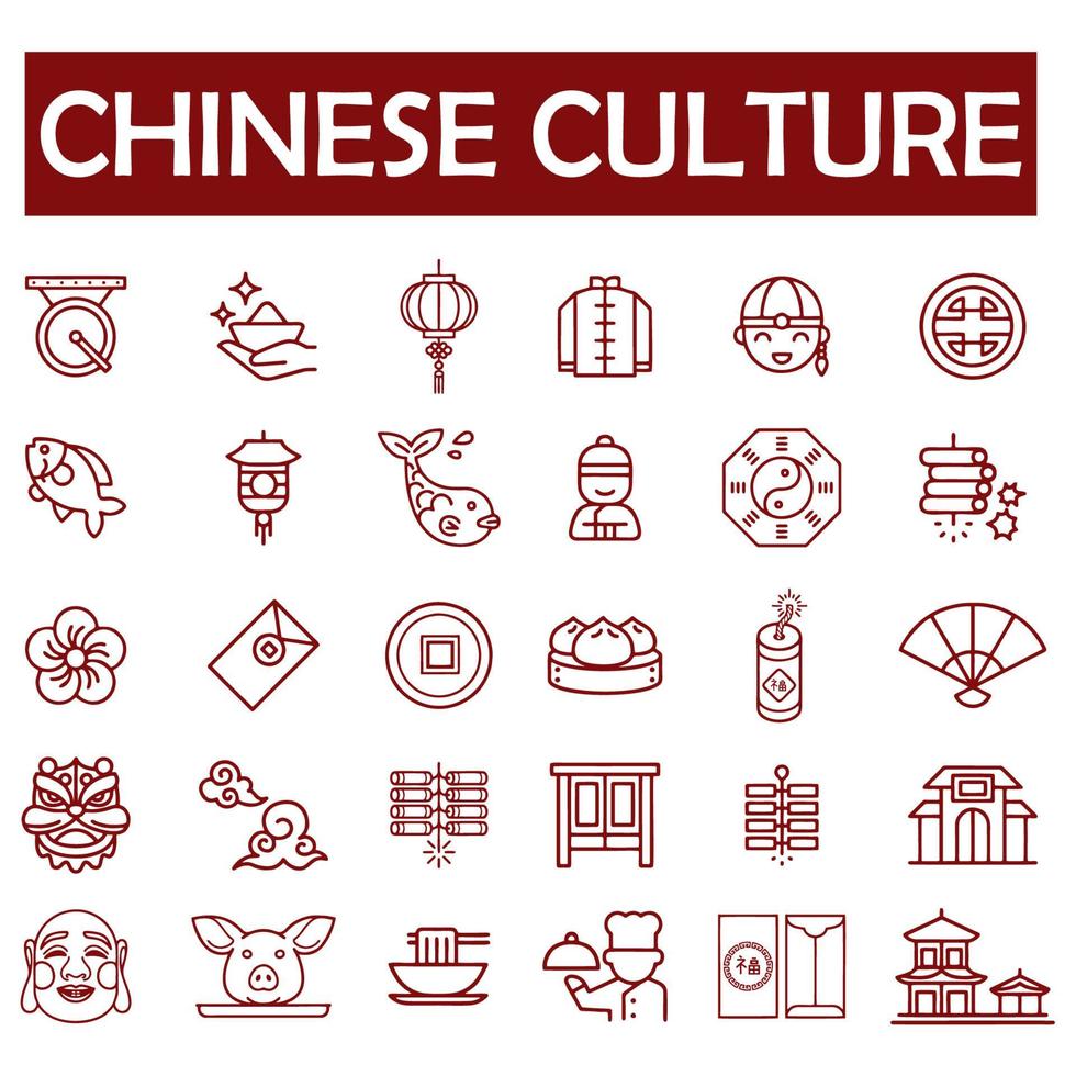 Chinese New Year line icon set vector