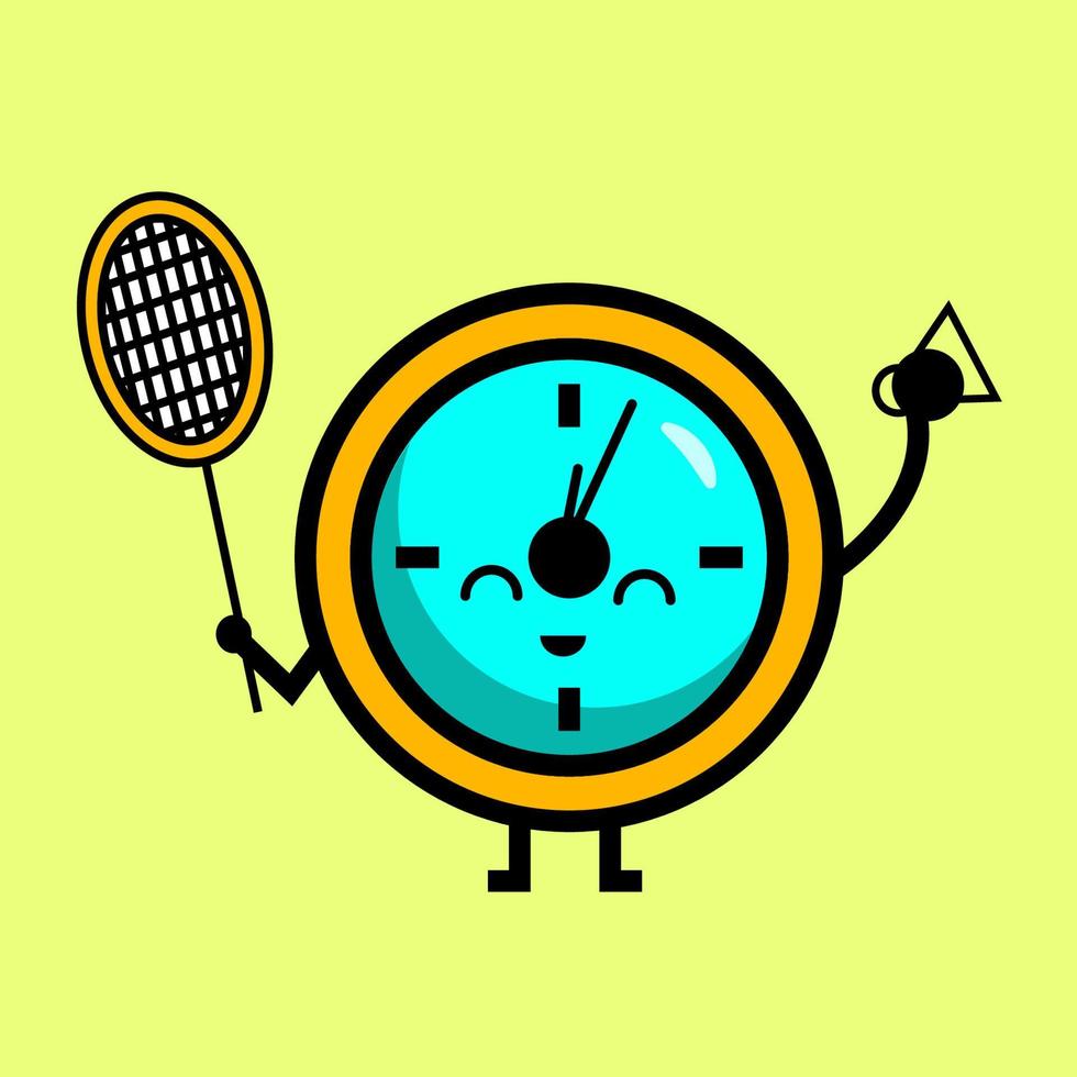 cartoon children vector illustration, cute little clock playing racket
