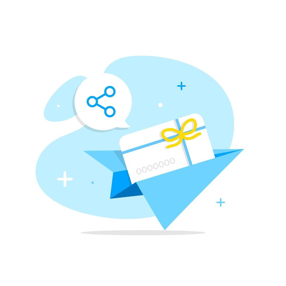 share referral code, gift card concept illustration flat design vector eps10. modern graphic element for landing page, empty state ui, infographic, icon