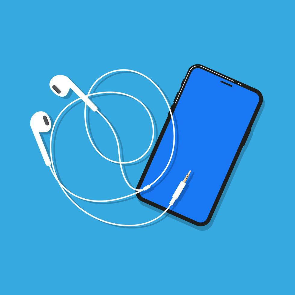 smartphone with earphone view from above concept illustration flat design vector eps10. modern graphic element for landing page, empty state ui, infographic, icon