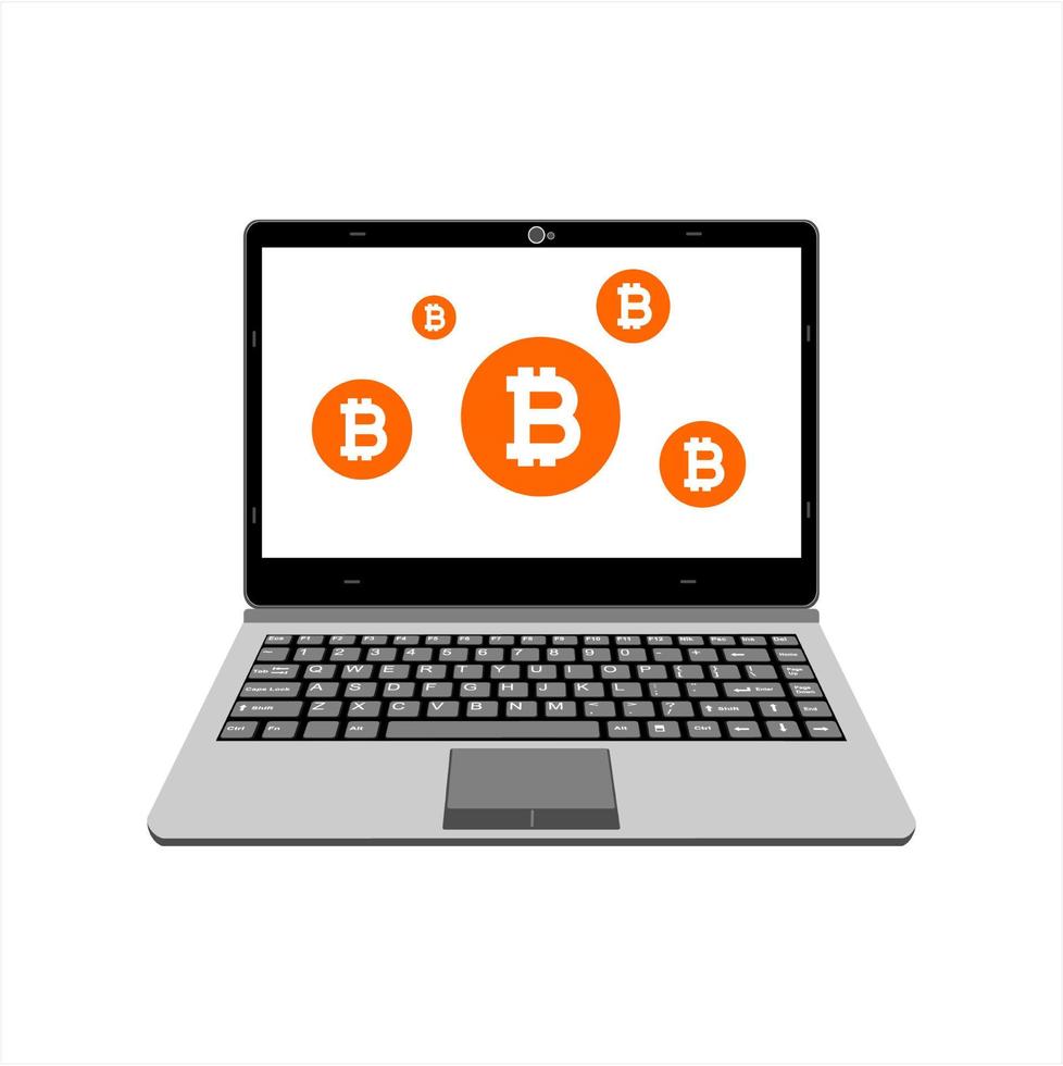 realistic laptop vector illustration display bitcoin assets