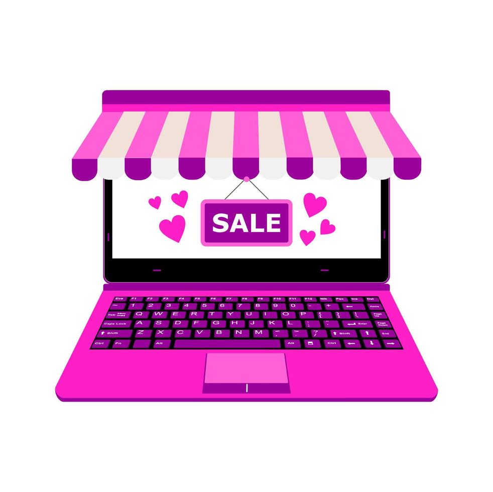 pink laptop vector for Online shop payment