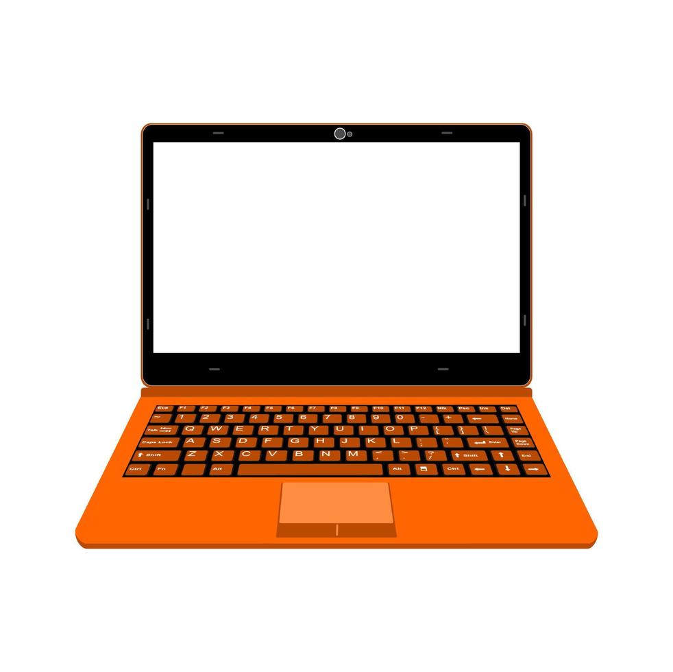 realistic laptop vector illustration in black and orange color