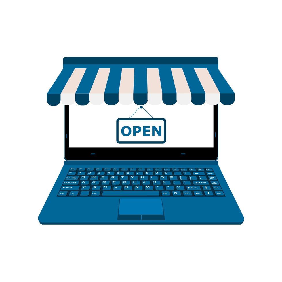 laptop display blue online shop open vector