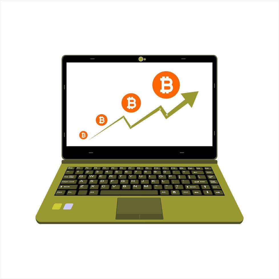 realistic laptop vector illustration display bitcoin assets