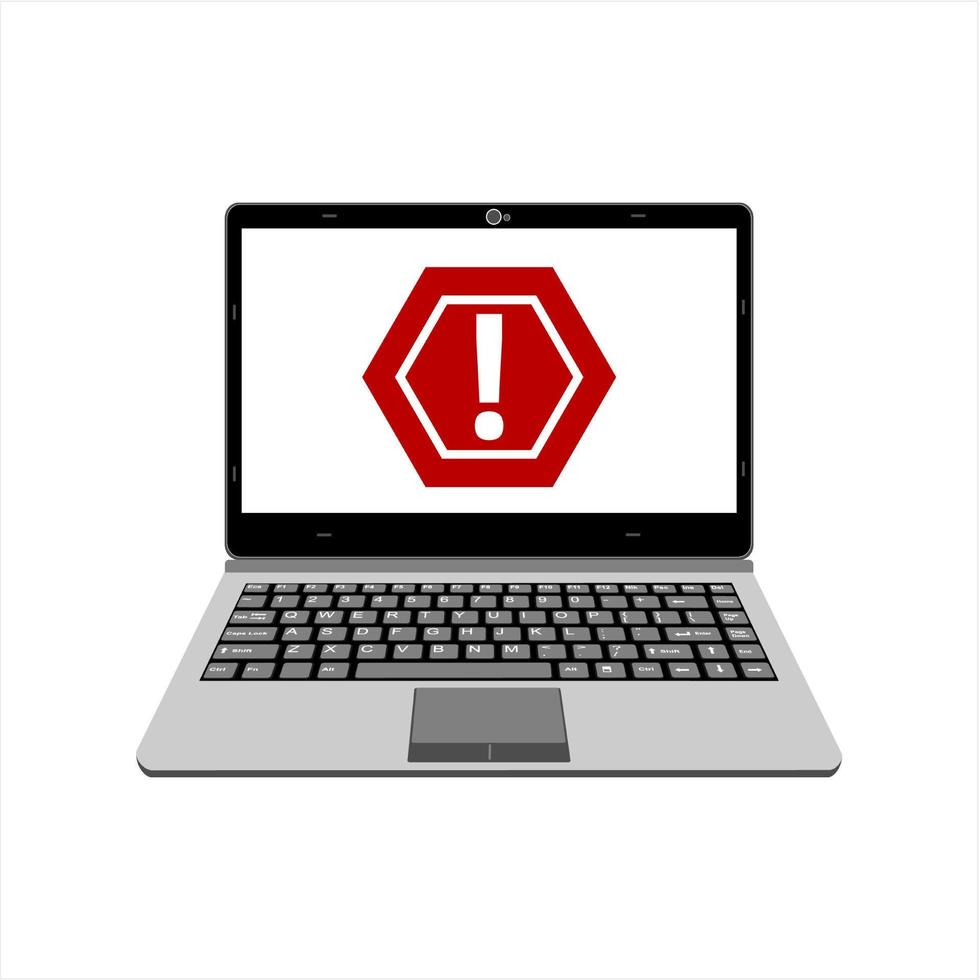 realistic laptop vector illustration display alert warning for computer virus
