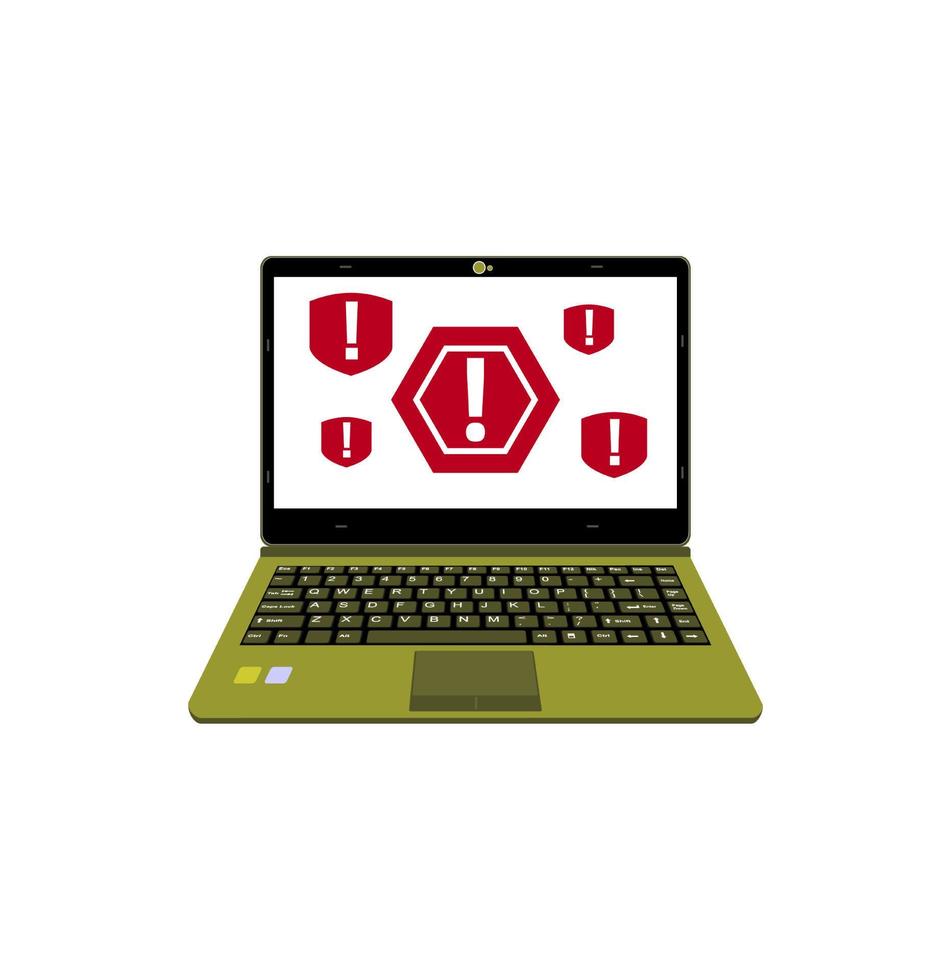 realistic laptop vector illustration display alert warning for computer virus