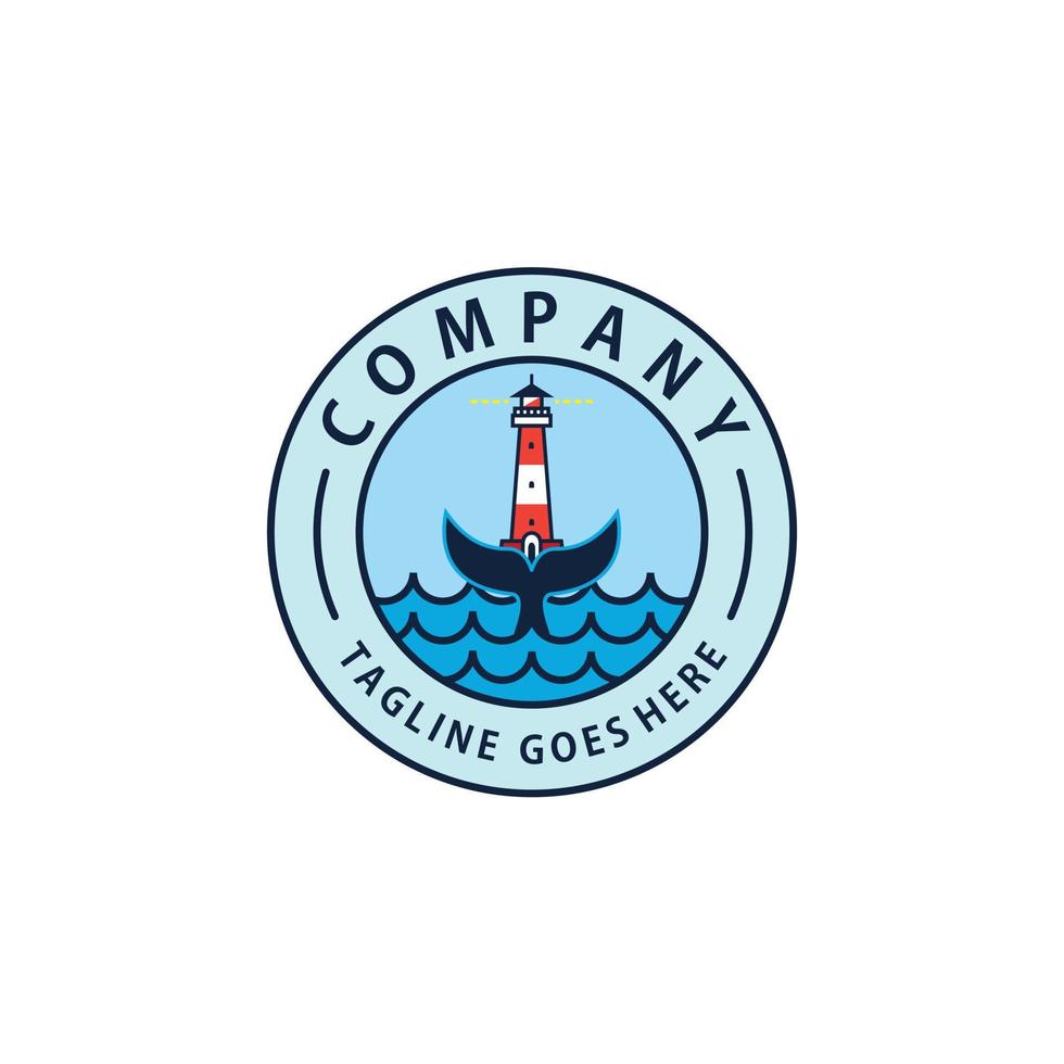 Lighthouse combination tail in the sea logo design inspiration vector