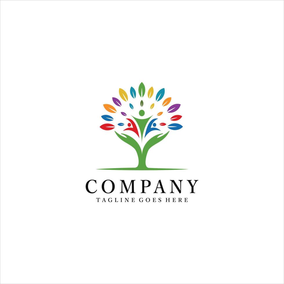 Human hand and tree icon with full color leaves logo design inspiration vector