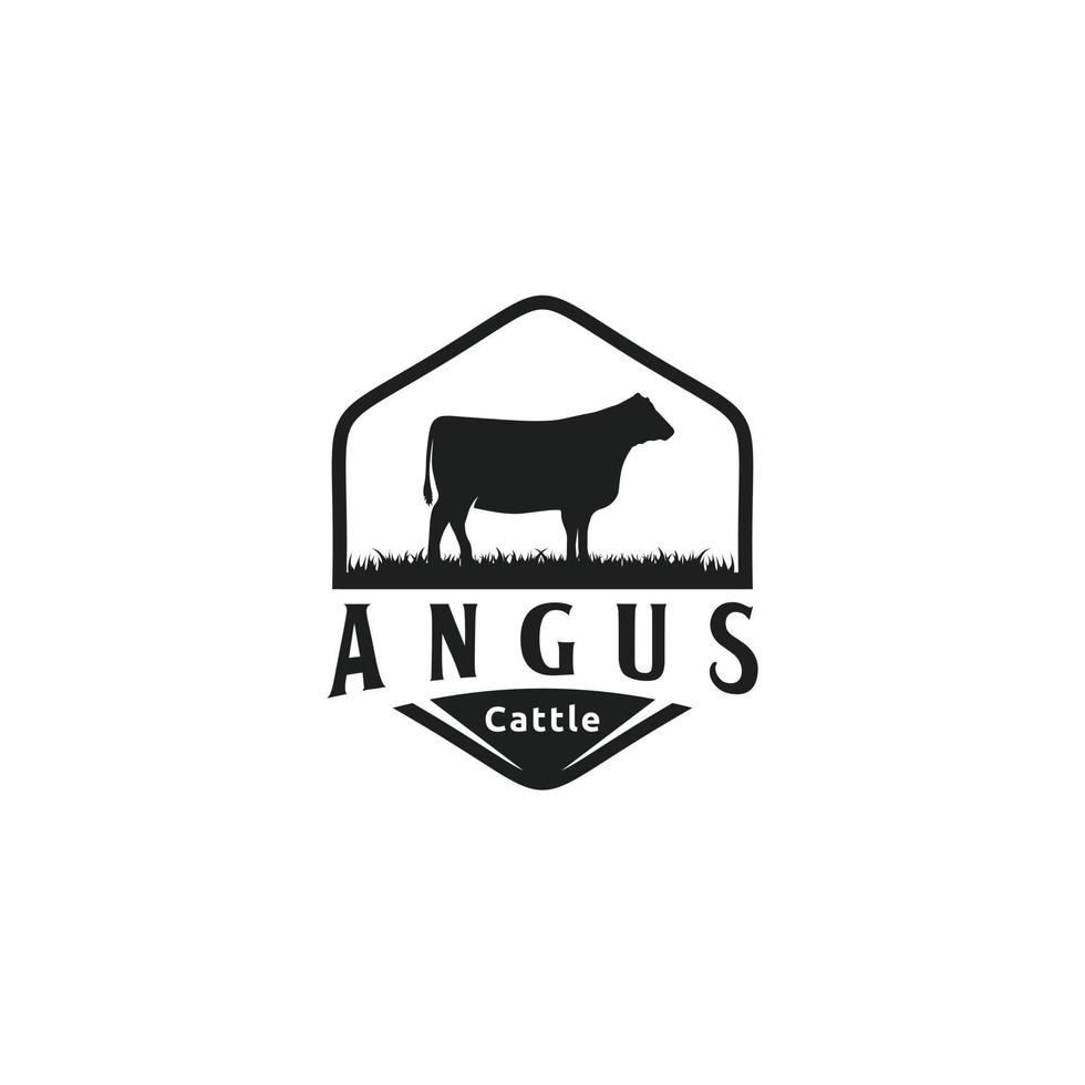 Cattle farm beef emblem label vintage, angus logo design inspiration vector