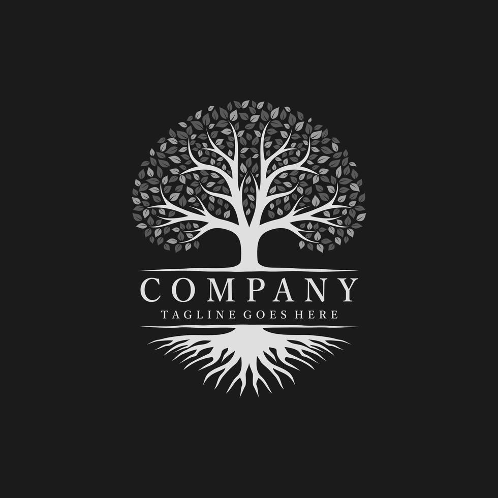 Circle tree logo isolated on a black background logo design inspiration vector