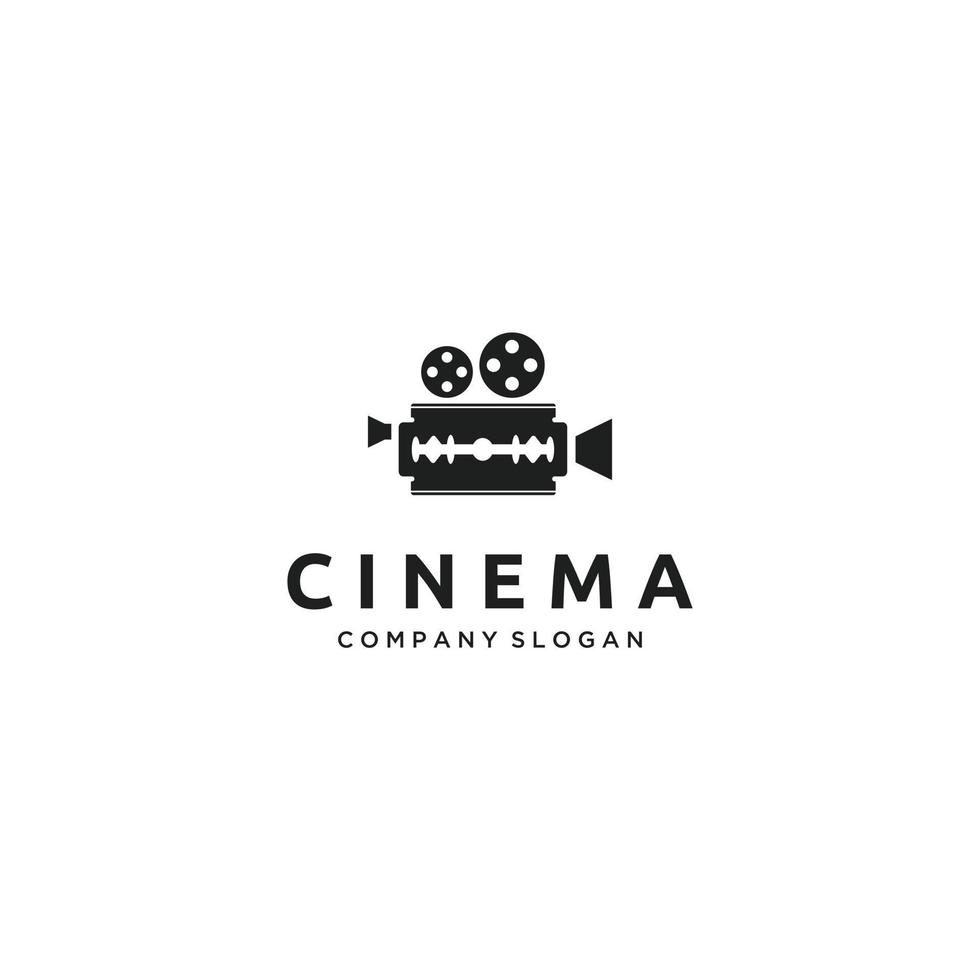 Razor blade combination camera, roll film cinema logo design vector