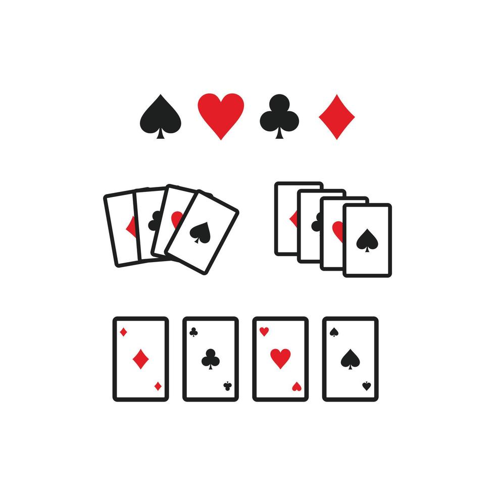 Card poker vector, casino gambling symbols, icons isolated on white background vector
