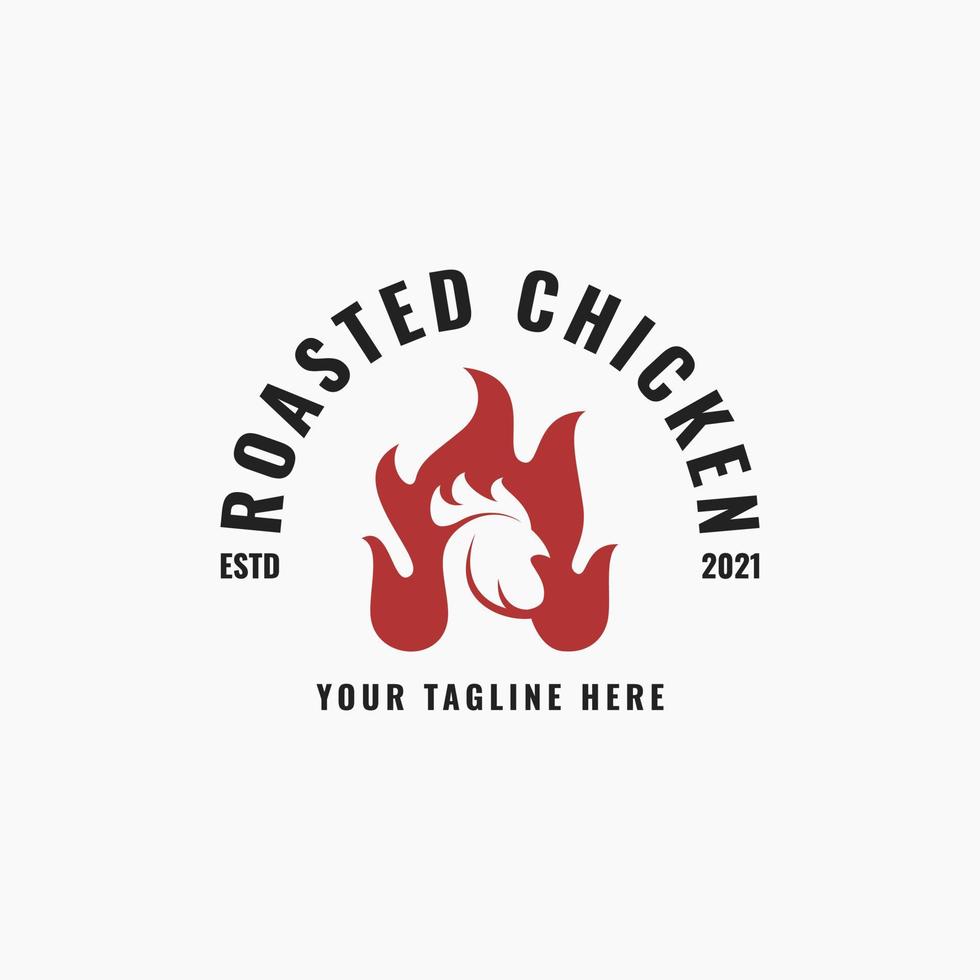 Vintage Rustic Chicken Logo, Roasted Chicken Barbeque Barbecue Bbq Grill Fire Retro Hipster Icon Label Symbol Vector Template, Suitable for Food Stalls, Restaurant, Chef, Meat Shop, Butcher, Etc