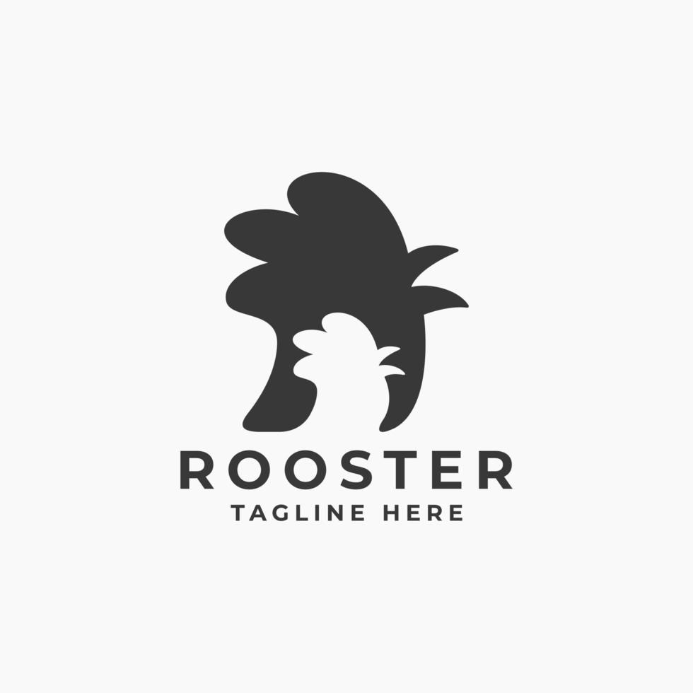 Silhouette Crowing Rooster Logo Template, Chicken Head Logo Mascot Design With Negative Space Style, Vintage Rooster Chicken Vector Illustration for Meat Shop and Restaurant Label Symbol Icon
