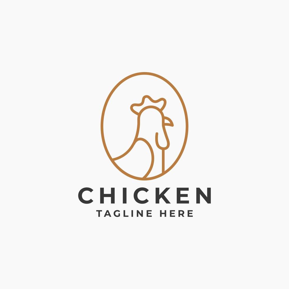 Minimalist Chicken Logo, Chicken Design Vector in Oval Frame With Simple Line, Vintage Retro Style Icon Symbol Label Template