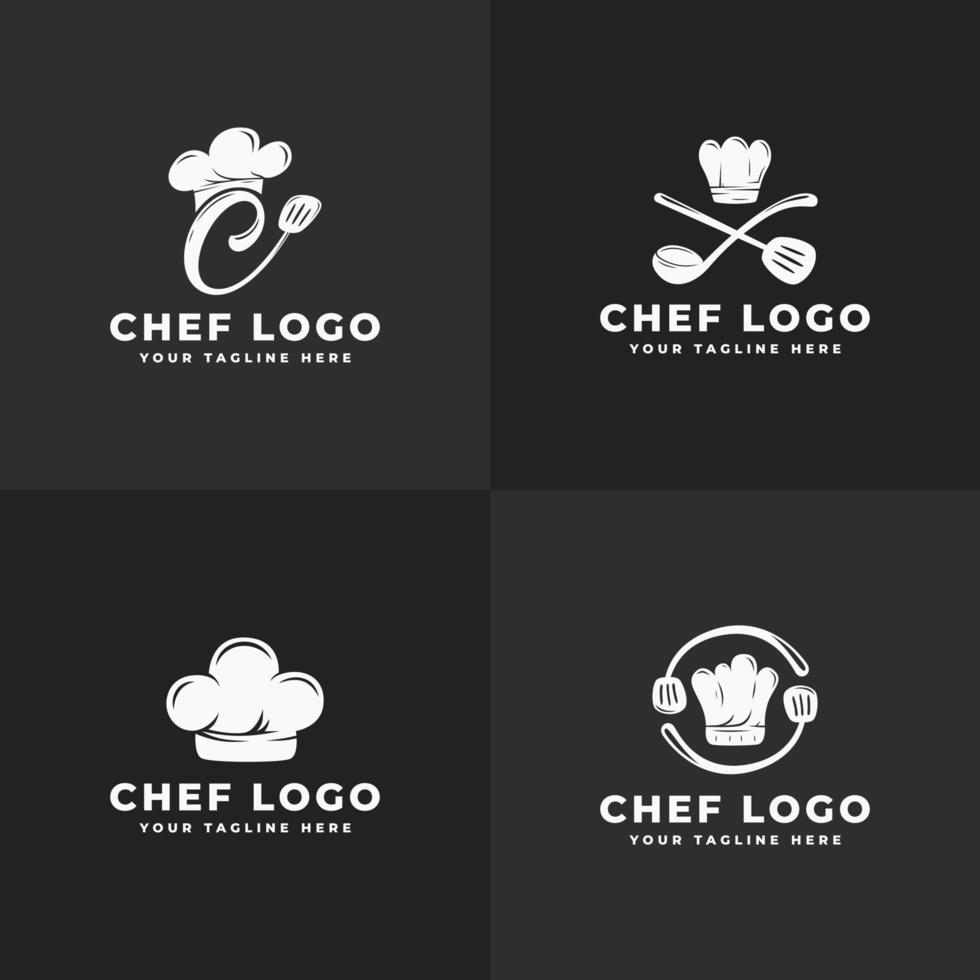 colección de concepto de logotipo de chef de sombrero para símbolo de restaurante, café, entrega de comida, puestos de comida, conjunto de plantilla de logotipo de cocina, insignia de emblema premium de cocinero de comida plantilla retro vintage vector