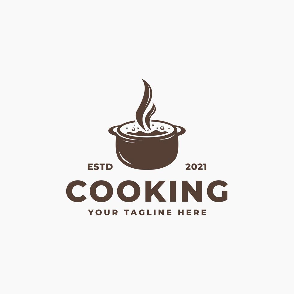 Cook Logo for Cooking School Class, Simple Cooking Logo with Pan Silhouette Vector Element, Kitchenware Vintage Retro Symbol Icon Label Emblem, Can Also for Restaurant, Cafe, Bistro, Food Stalls, etc