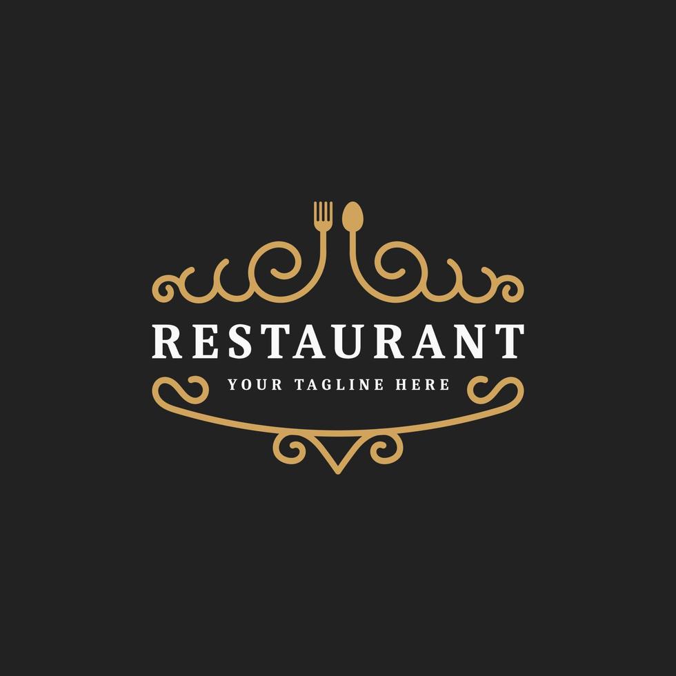 Royal Luxury Restaurant or Cafe Logo Template Flourish Ornament Line, Vintage Retro Minimal Icon Symbol Vector, Suitable For Food Business vector