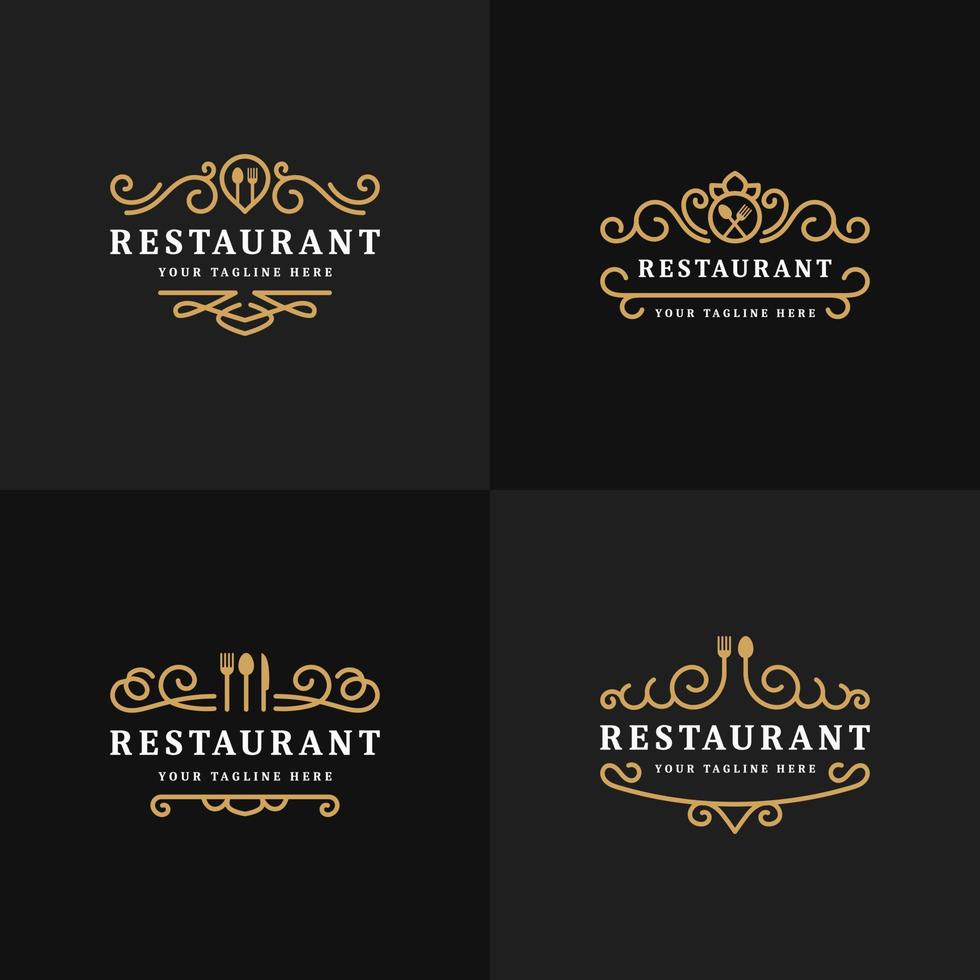 Set of Royal Luxury Restaurant or Cafe Logo Template Flourish Ornament Line Collection, Vintage Retro Bistro  Icon Symbol Vector, Suitable for, Restaurant, Eatery, Cafe, Spot, Inn, Cook Shop, etc vector