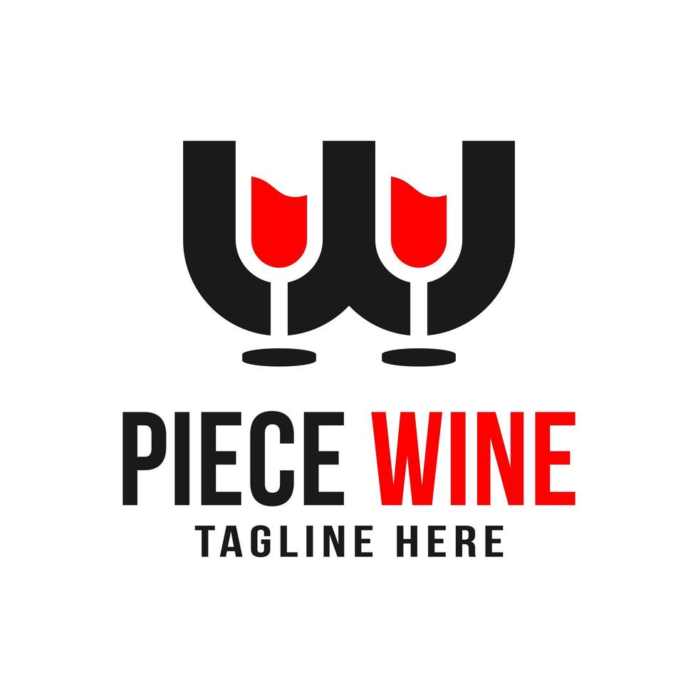 two glasses of wine illustration logo with letter W vector