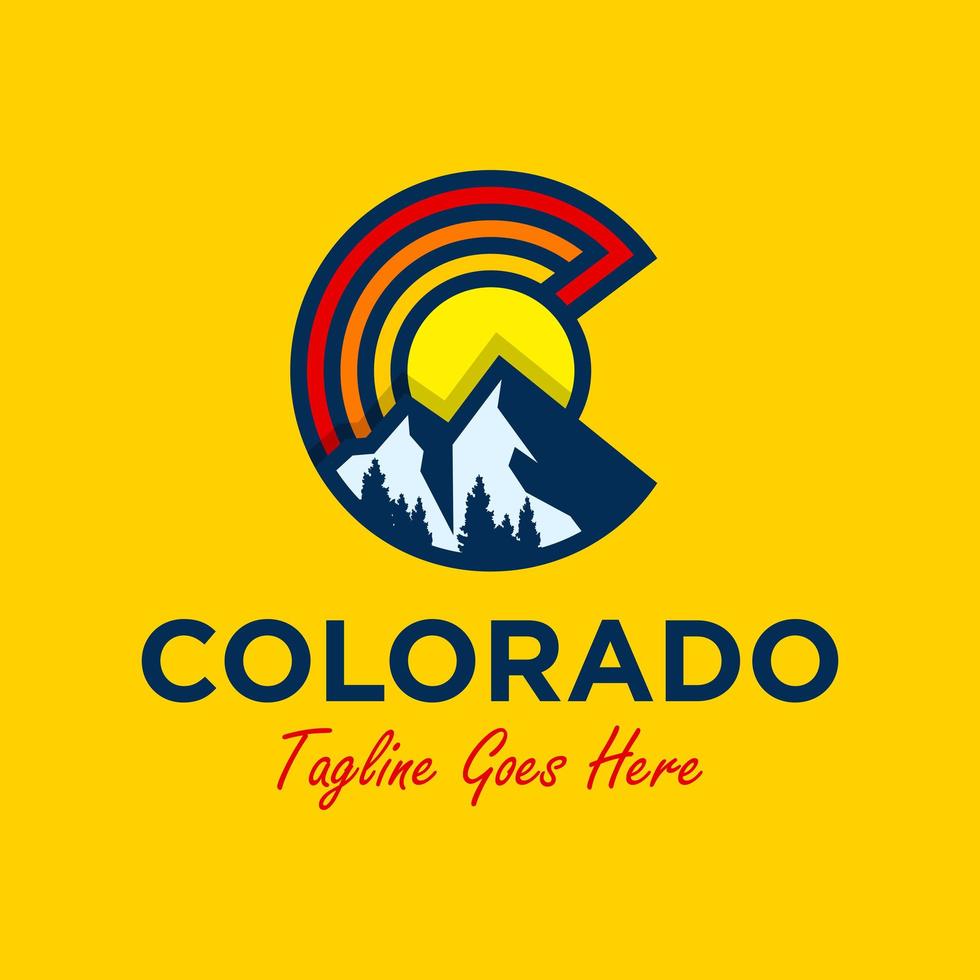 colorado mountain illustration logo with letter C vector