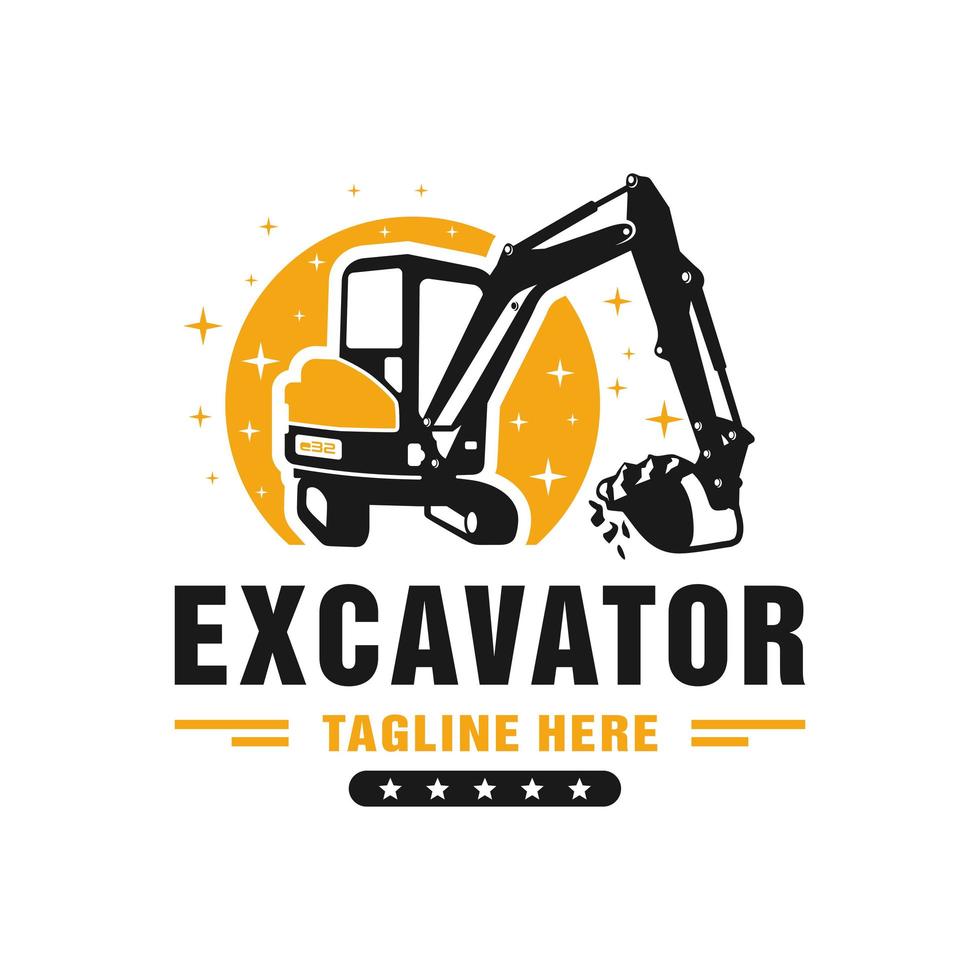 logotipo de ilustración de equipo pesado de excavadora vector
