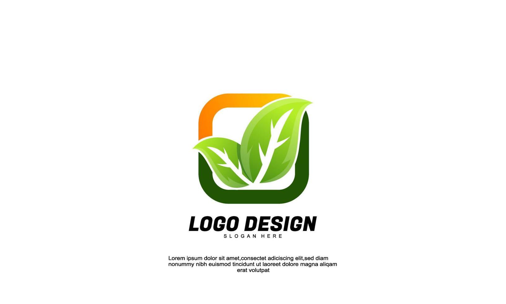 stock abstract creative inspiration idea branding leaf and rectangle logo for company or business flat style design vector
