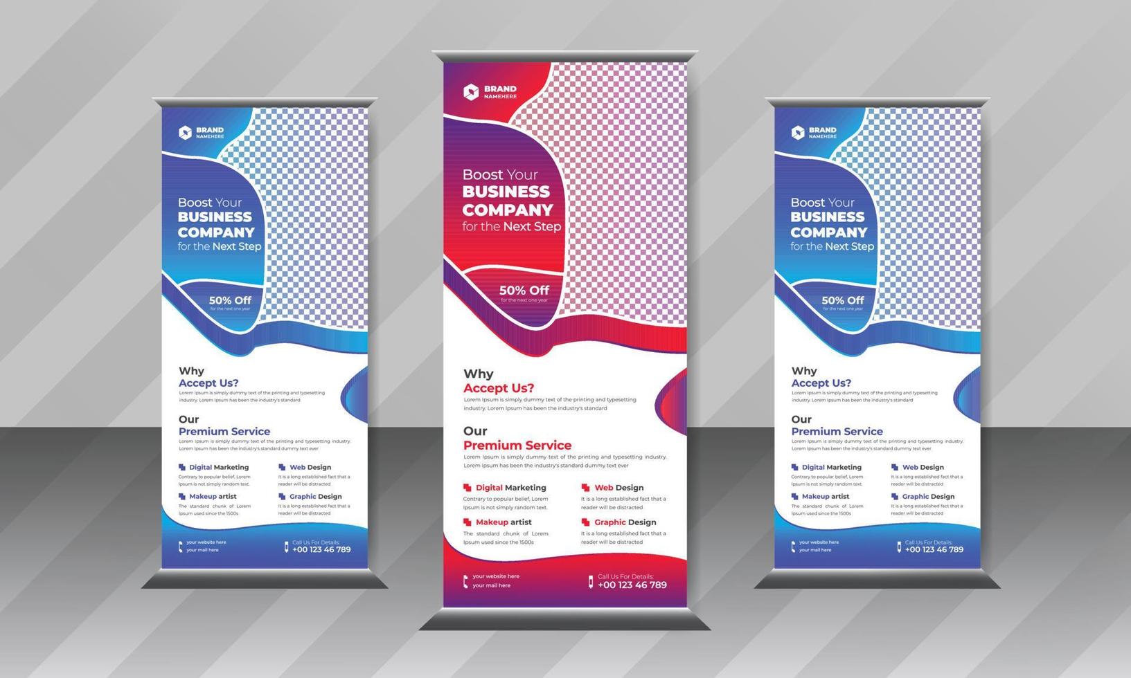 Corporate roll up design template for a business event with Presentation and Brochure vector