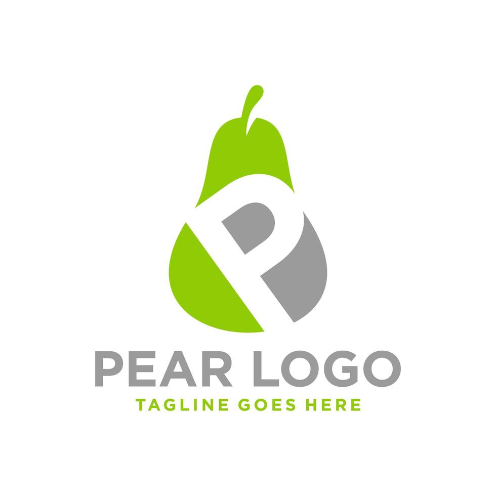 fresh pear illustration logo with letter P vector