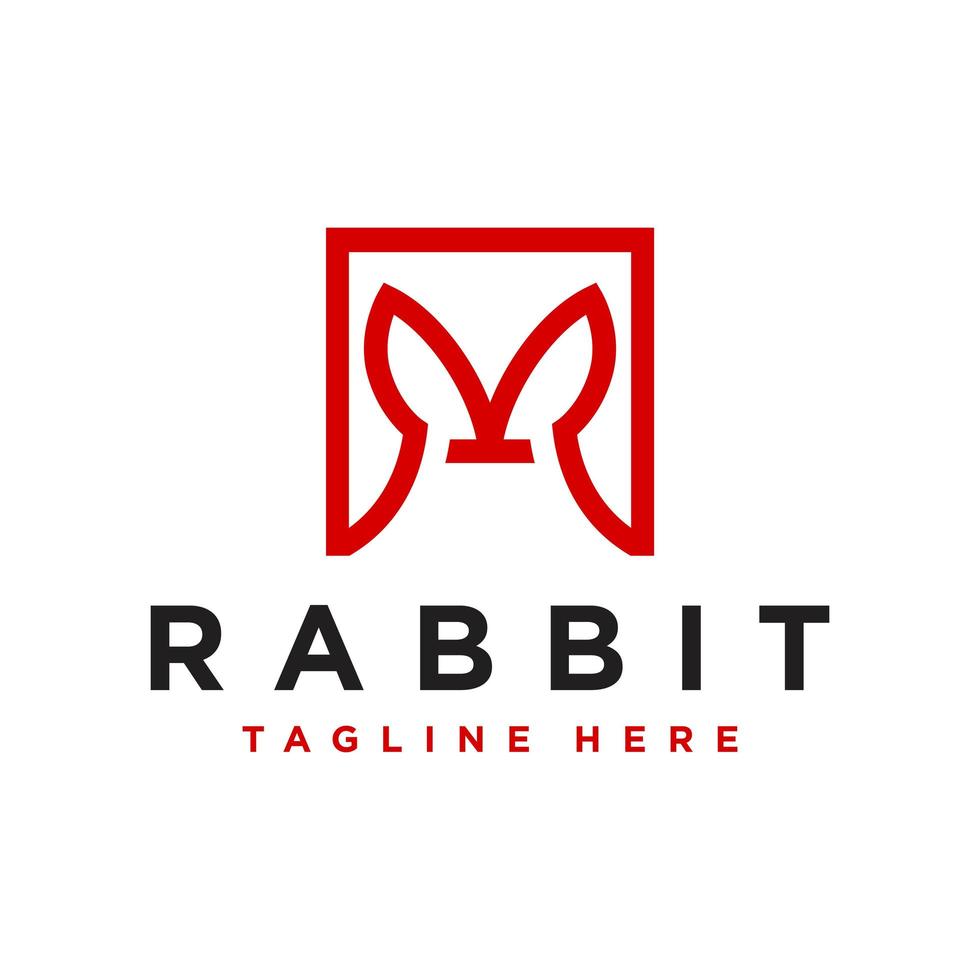 logotipo de ilustración de contorno de orejas de conejo con letra r vector