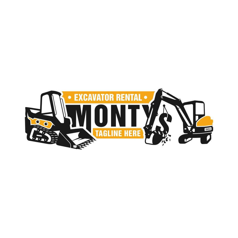 skid steer and excavator rental illustration logo vector