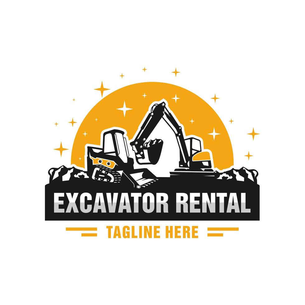 skid steer and excavator rental illustration logo vector