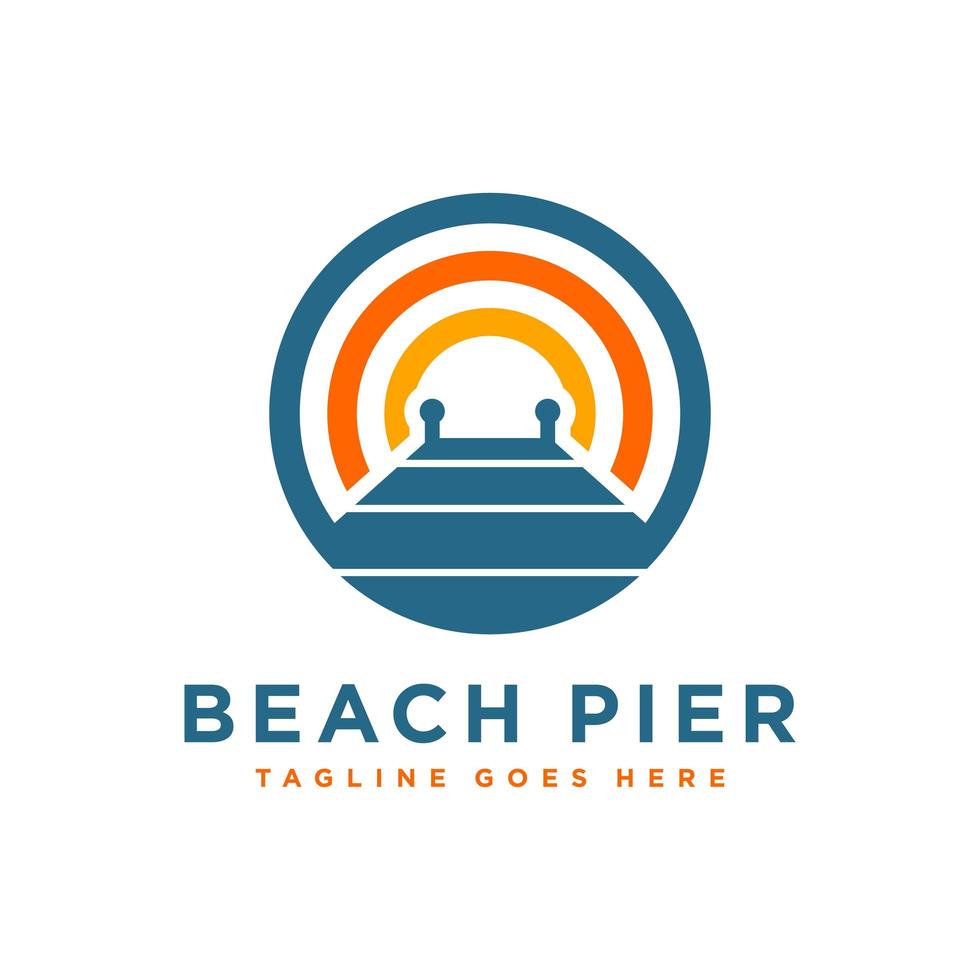 wooden dock illustration logo on the lake vector