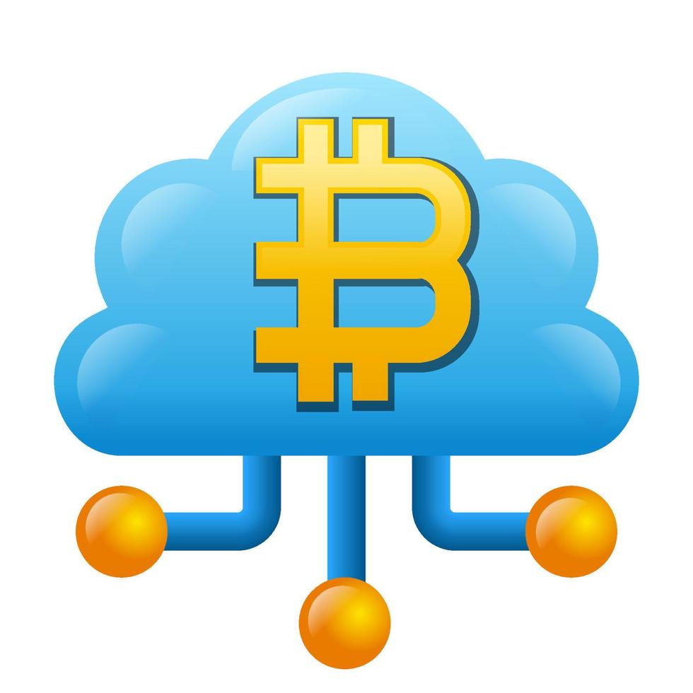 icono de nube de bitcoin de criptomoneda vector