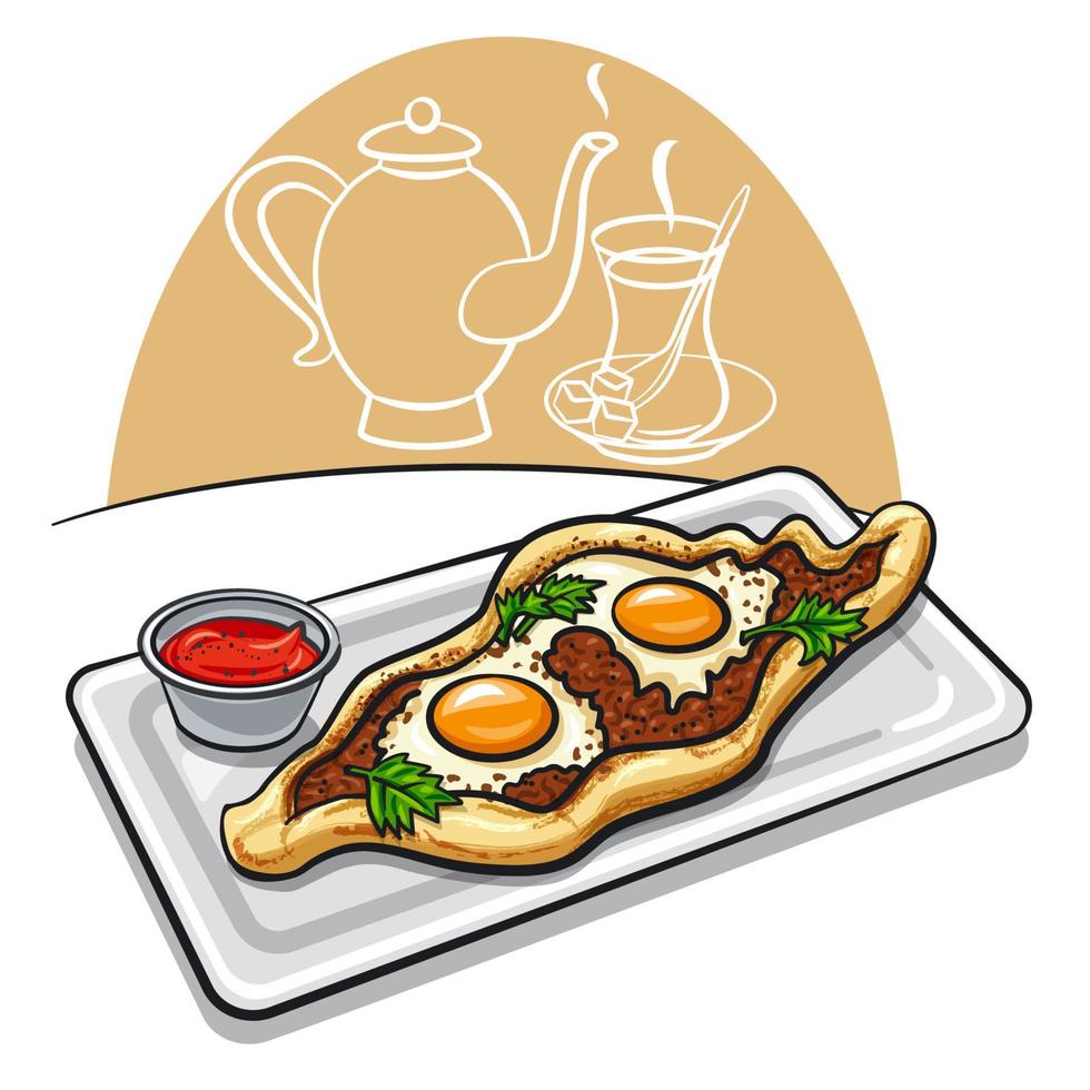 turkish egg-topped flatbread vector