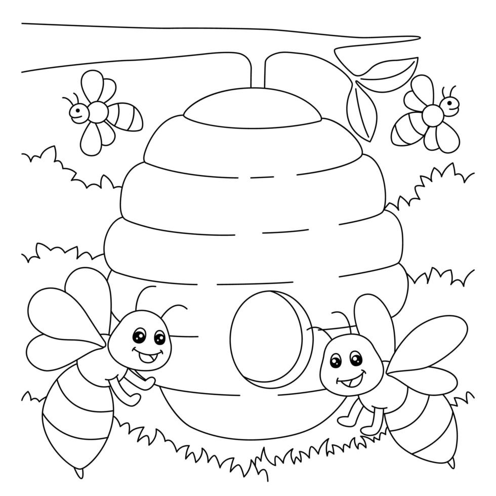 pagina para colorear de abejas para niños vector